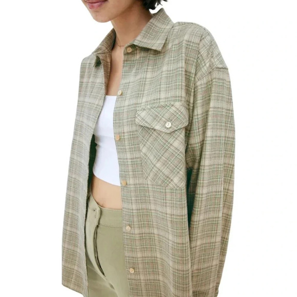 Aritzia Wilfred Free Marta Button-Up | Terracotta & Rust Orange Plaid Size 1/ XS - Picture 7 of 10